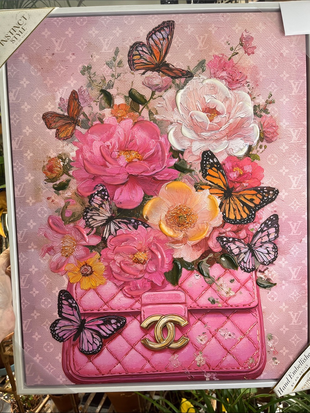 Chanel -licensed-Pink Floral & Butterfly Canvas Wall Art - large